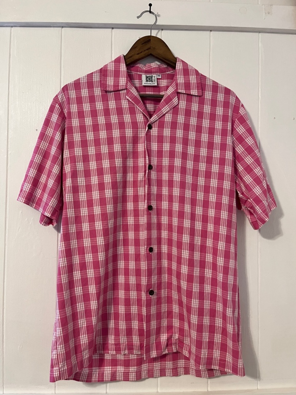 Men's Short-Sleeve Pink Plaid Button-Up Shirt